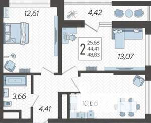 2-к квартира, вторичка, 50м2, 4/17 этаж