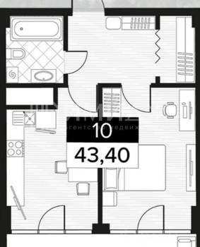 1-к квартира, вторичка, 43м2, 6/13 этаж
