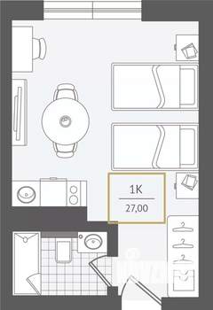 1-к квартира, вторичка, 27м2, 2/10 этаж