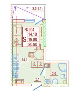 Студия квартира, вторичка, 21м2, 4/12 этаж