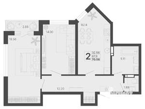 2-к квартира, вторичка, 69м2, 5/20 этаж