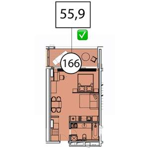 1-к квартира, строящийся дом, 56м2, 2/10 этаж