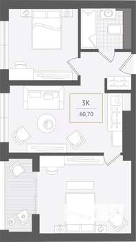 3-к квартира, вторичка, 61м2, 4/10 этаж