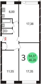 3-к квартира, вторичка, 64м2, 4/5 этаж