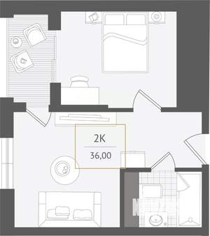 2-к квартира, вторичка, 36м2, 9/10 этаж