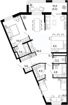 2-к квартира, вторичка, 106м2, 1/6 этаж