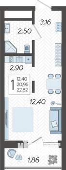 Студия квартира, строящийся дом, 23м2, 4/19 этаж