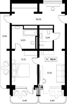 2-к квартира, вторичка, 70м2, 11/16 этаж