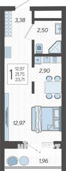 Студия квартира, вторичка, 24м2, 12/19 этаж