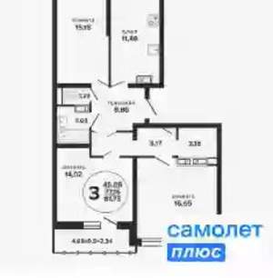 3-к квартира, вторичка, 82м2, 16/24 этаж