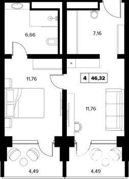 2-к квартира, вторичка, 46м2, 15/16 этаж
