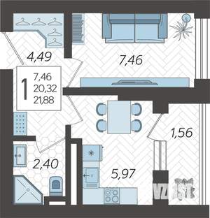 Студия квартира, вторичка, 22м2, 9/19 этаж