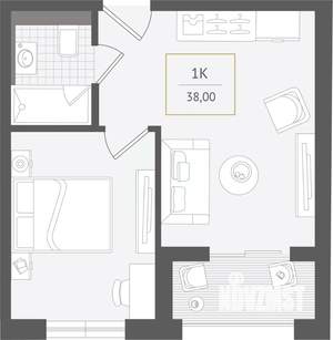 1-к квартира, вторичка, 38м2, 4/10 этаж