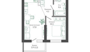 1-к квартира, вторичка, 38м2, 1/12 этаж