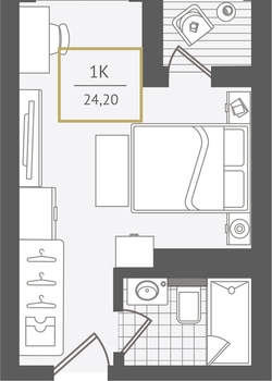 1-к квартира, вторичка, 24м2, 9/10 этаж