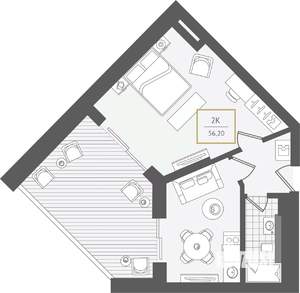 2-к квартира, вторичка, 57м2, 7/10 этаж