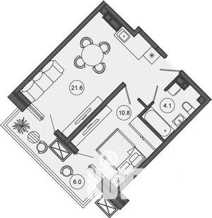 1-к квартира, вторичка, 43м2, 2/10 этаж