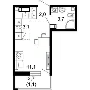 1-к квартира, вторичка, 21м2, 14/17 этаж