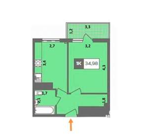 1-к квартира, вторичка, 35м2, 16/16 этаж