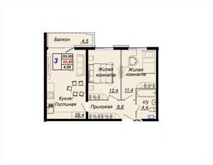 2-к квартира, вторичка, 60м2, 6/15 этаж