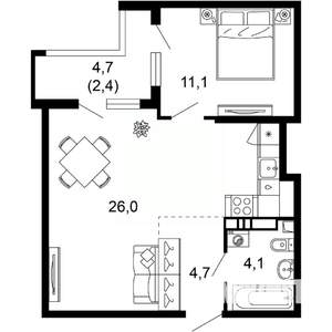 1-к квартира, вторичка, 48м2, 4/17 этаж