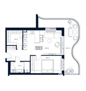 2-к квартира, вторичка, 78м2, 6/7 этаж