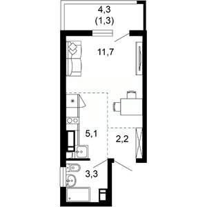 1-к квартира, вторичка, 24м2, 6/17 этаж