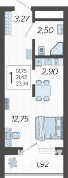 Студия квартира, вторичка, 23м2, 12/19 этаж