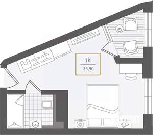 1-к квартира, вторичка, 26м2, 2/10 этаж