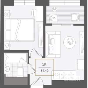 1-к квартира, вторичка, 34м2, 2/10 этаж