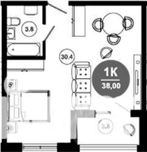 1-к квартира, вторичка, 38м2, 3/10 этаж