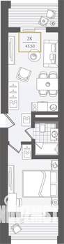 2-к квартира, вторичка, 44м2, 6/10 этаж