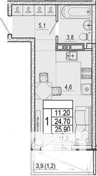 Студия квартира, вторичка, 26м2, 7/17 этаж