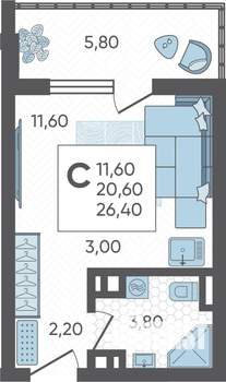 Студия квартира, строящийся дом, 26м2, 8/10 этаж
