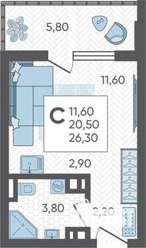 Студия квартира, строящийся дом, 26м2, 5/10 этаж