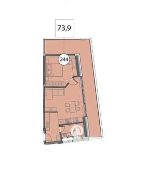 2-к квартира, вторичка, 74м2, 2/9 этаж
