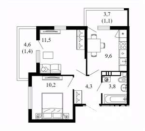 2-к квартира, вторичка, 42м2, 7/17 этаж