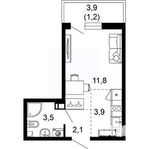 1-к квартира, вторичка, 23м2, 14/17 этаж