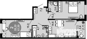 2-к квартира, вторичка, 61м2, 7/12 этаж