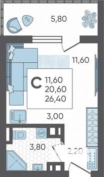 Студия квартира, строящийся дом, 26м2, 9/16 этаж