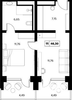2-к квартира, вторичка, 46м2, 8/16 этаж