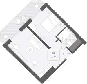 2-к квартира, вторичка, 45м2, 6/10 этаж