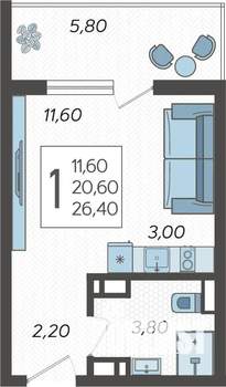 Студия квартира, строящийся дом, 26м2, 8/10 этаж