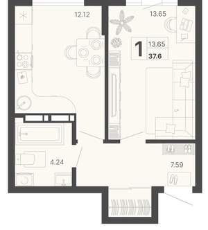1-к квартира, вторичка, 38м2, 7/20 этаж