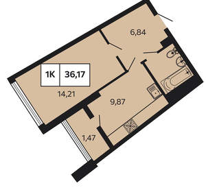 1-к квартира, вторичка, 36м2, 8/12 этаж