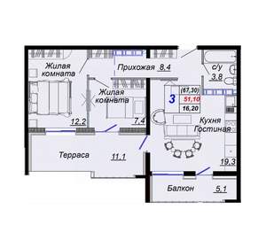 3-к квартира, вторичка, 67м2, 14/15 этаж