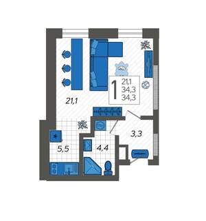 Студия квартира, вторичка, 35м2, 1/12 этаж