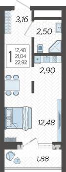 Студия квартира, вторичка, 23м2, 12/19 этаж