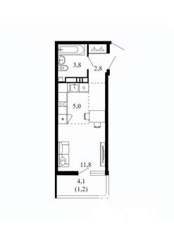 Студия квартира, вторичка, 25м2, 15/17 этаж