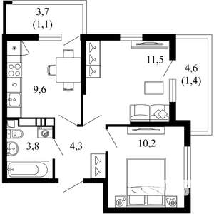 2-к квартира, вторичка, 42м2, 8/17 этаж